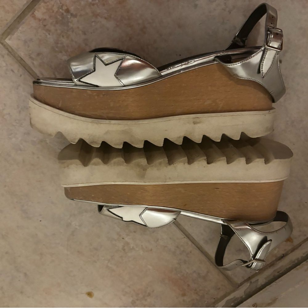 Stella McCartney Elyse Sandals wedge dress shoes open toe platforms metallic - Picture 3 of 14